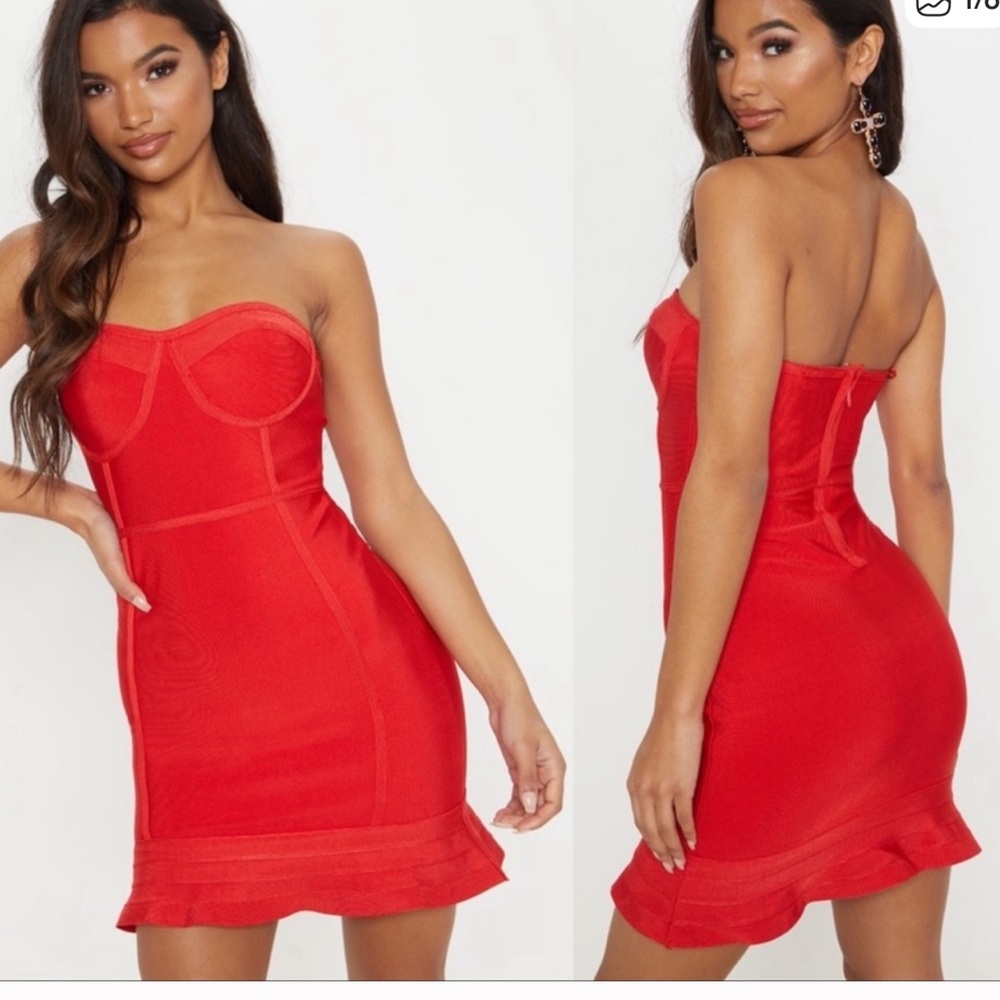 PrettyLittleThing Strapless Red Bodycon Dress